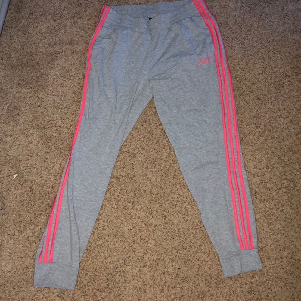 Grey and pink adidas joggers
